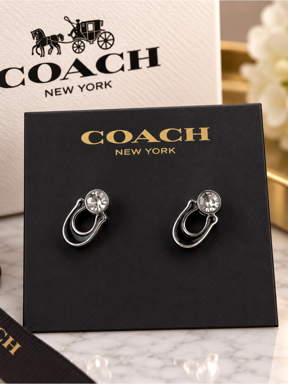 Coach Silver-tone Crystal Loop Drop Earrings